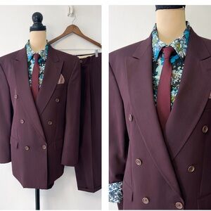 VTG Y2K European Double Breasted Pinstripe Suit Plum Purple 36R Gangster Cuffed